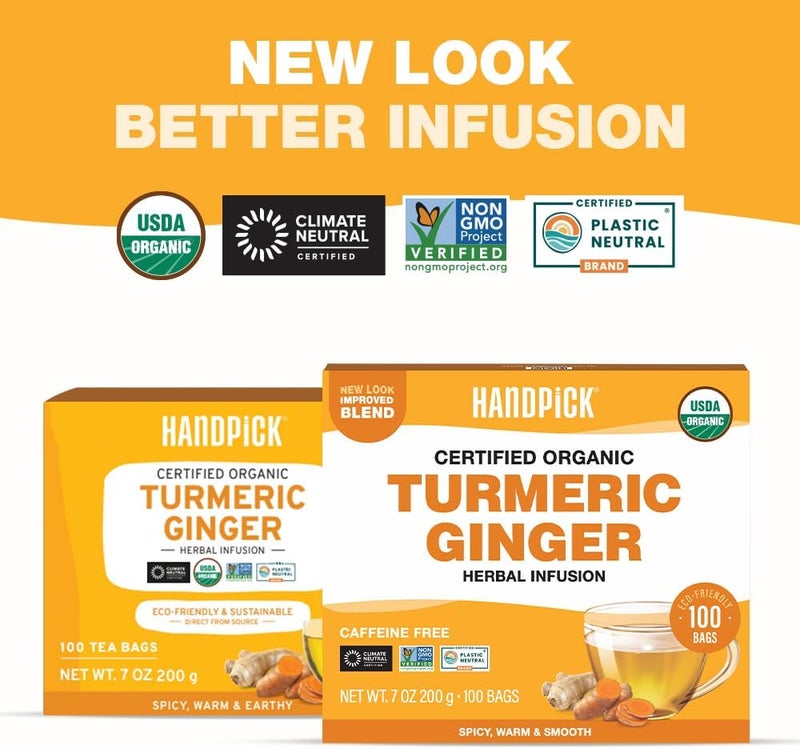 HANDPICK Organic Turmeric Ginger Herbal Tea - 100 Bags - Image 3